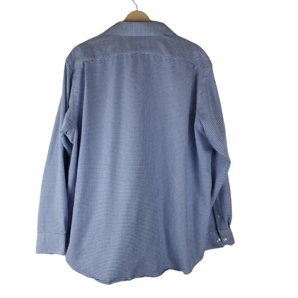 Hart Schaffner Marx Button Up Dress Shirt Mens XL Blue Puppytooth Long‎ Sleeve